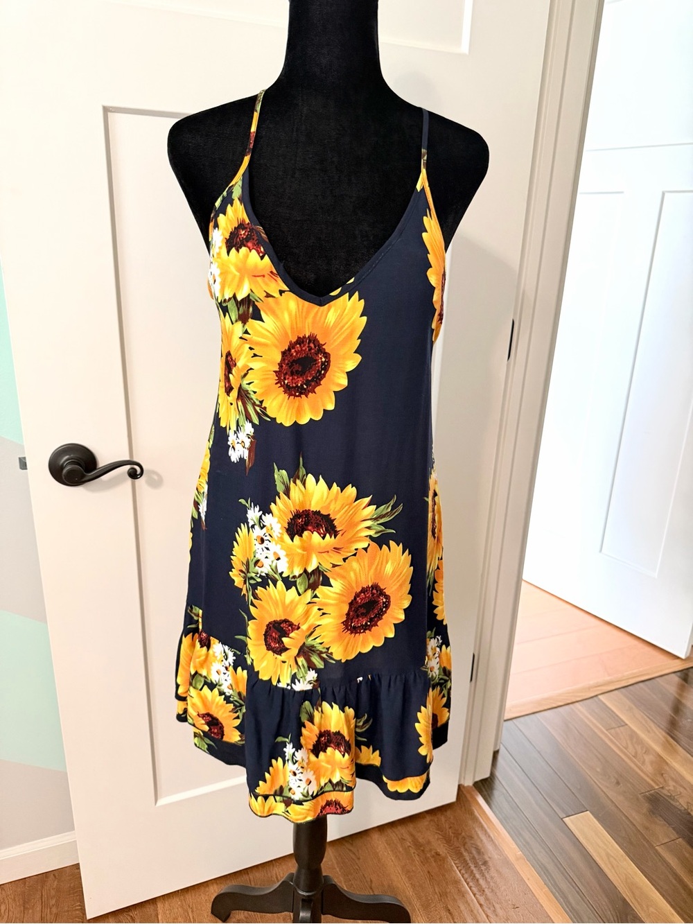 Sunflower Short Slip Dress Low Back Navy Blue Women’s XS Retro Y2K Style Ruffle